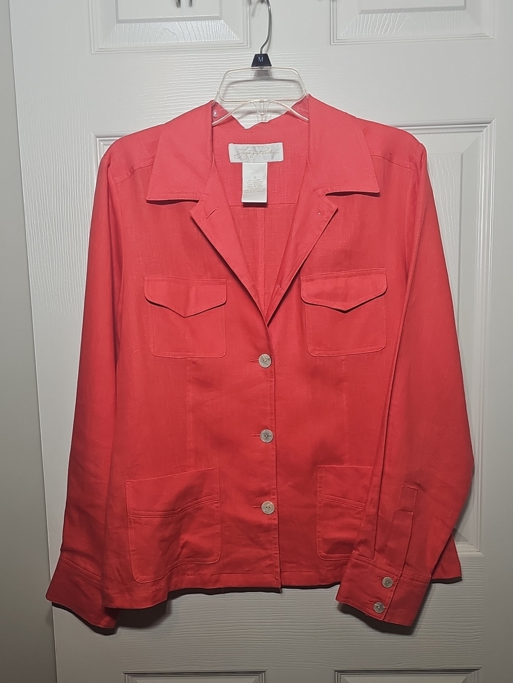 Lucy Pereda Women's Coral Salmon 100% Linen Blazer Jacket Size 12